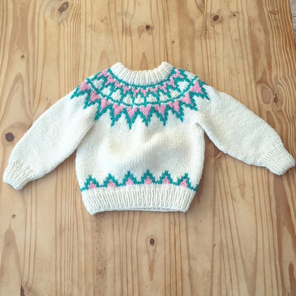 Hand knit toddler wool blend icelandic sweater 3-4 year old. - Picture 1 of 4